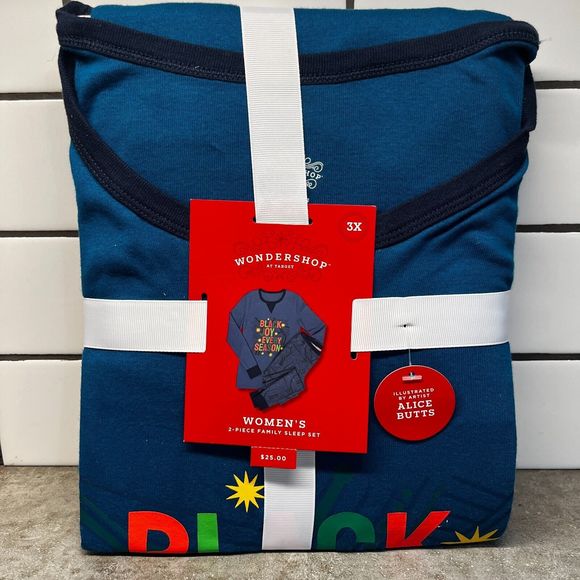 Women's Matching Family 2 piece Pajama Set - Wondershop™ Blue Size 3X Black Joy - Picture 3 of 6